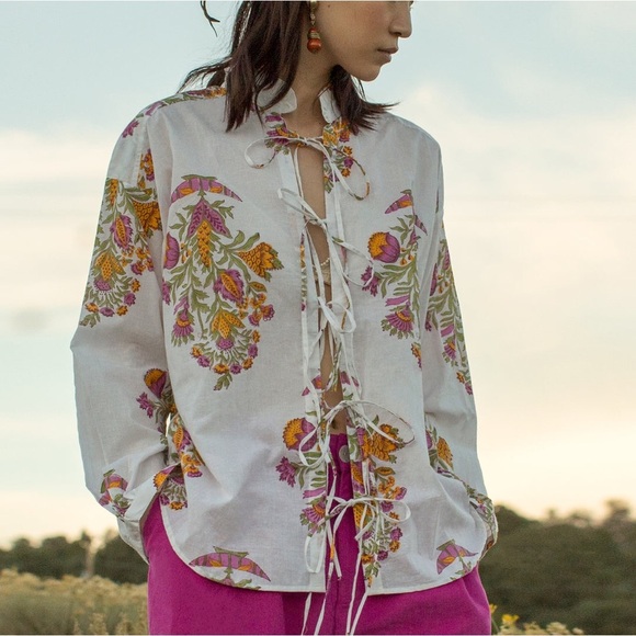 Alix Of Bohemia Willa Fleur Tie Shirt - Picture 1 of 8